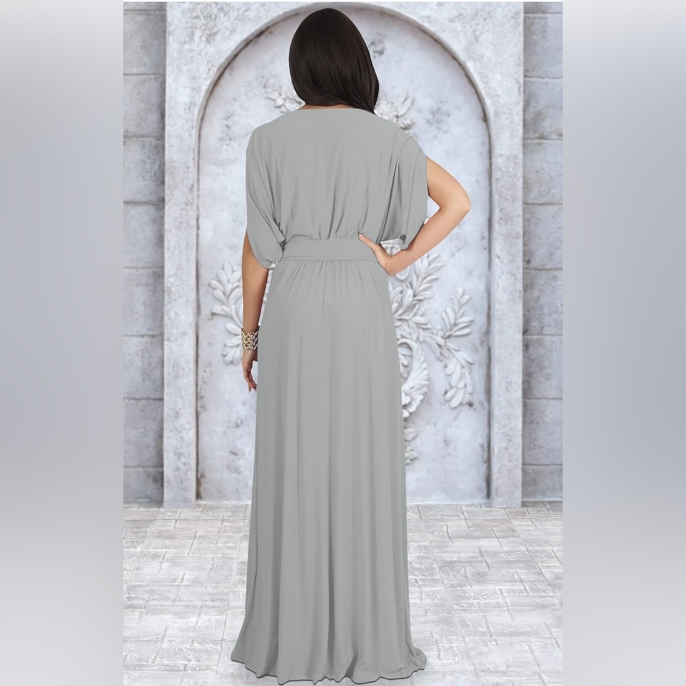 👗 NWT Women’s Long Semi-Formal Short Sleeve V-Neck Floor Length Maxi Dress.KOH - Picture 5 of 12
